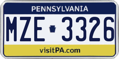PA license plate MZE3326