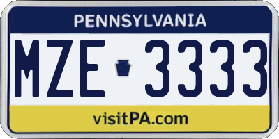 PA license plate MZE3333