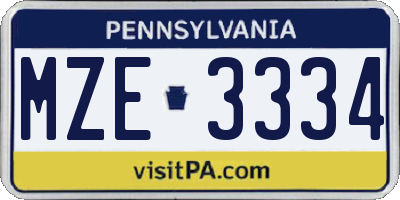 PA license plate MZE3334