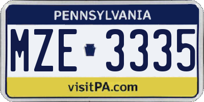 PA license plate MZE3335