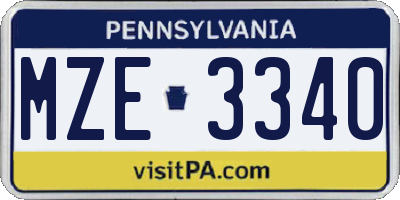 PA license plate MZE3340