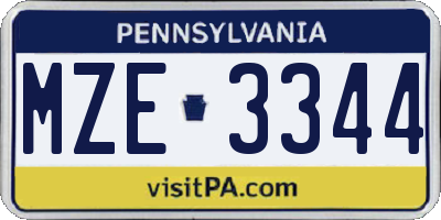 PA license plate MZE3344