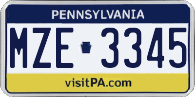 PA license plate MZE3345