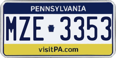 PA license plate MZE3353