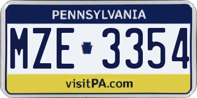 PA license plate MZE3354