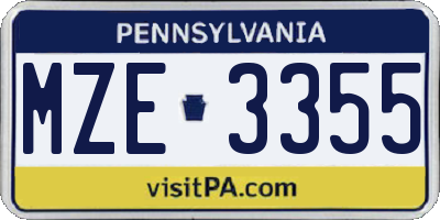 PA license plate MZE3355