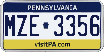 PA license plate MZE3356