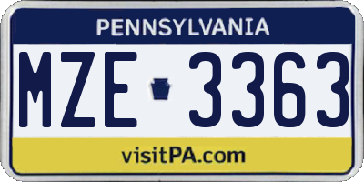 PA license plate MZE3363