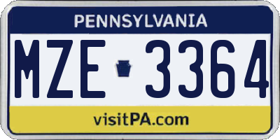 PA license plate MZE3364