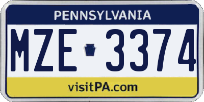 PA license plate MZE3374