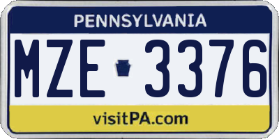 PA license plate MZE3376