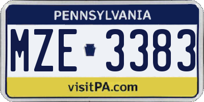 PA license plate MZE3383