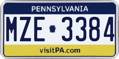 PA license plate MZE3384