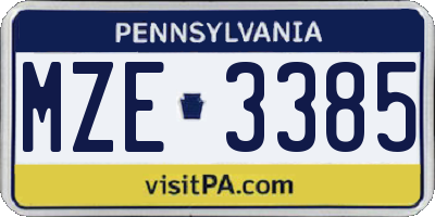 PA license plate MZE3385