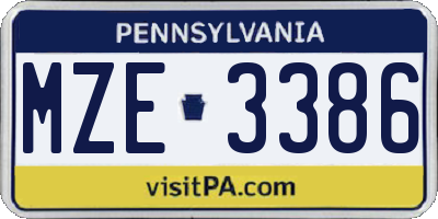 PA license plate MZE3386
