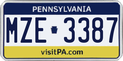 PA license plate MZE3387