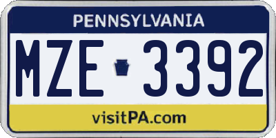 PA license plate MZE3392