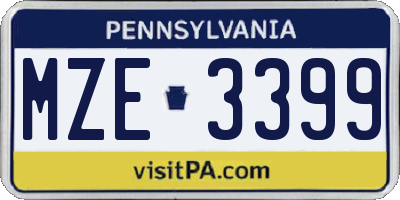 PA license plate MZE3399