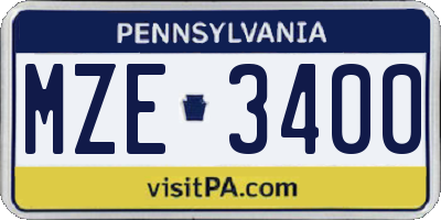 PA license plate MZE3400