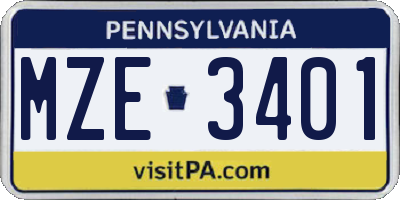 PA license plate MZE3401