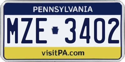 PA license plate MZE3402