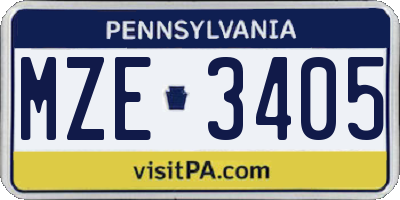 PA license plate MZE3405