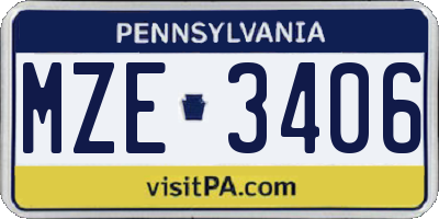 PA license plate MZE3406