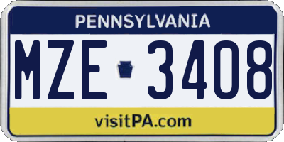 PA license plate MZE3408