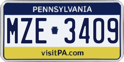 PA license plate MZE3409