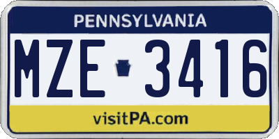 PA license plate MZE3416