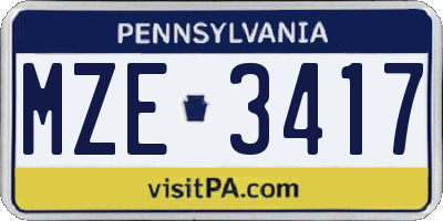 PA license plate MZE3417