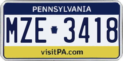 PA license plate MZE3418