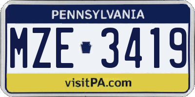 PA license plate MZE3419