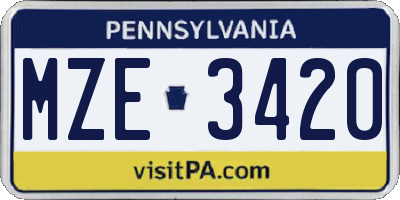 PA license plate MZE3420