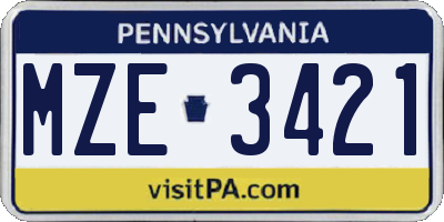 PA license plate MZE3421