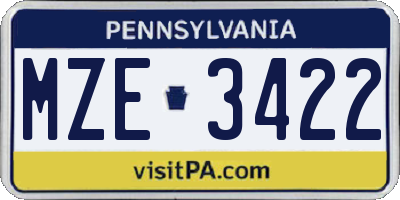 PA license plate MZE3422