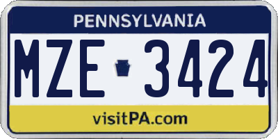 PA license plate MZE3424