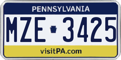 PA license plate MZE3425
