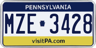 PA license plate MZE3428