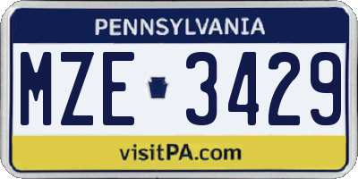 PA license plate MZE3429