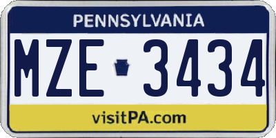 PA license plate MZE3434