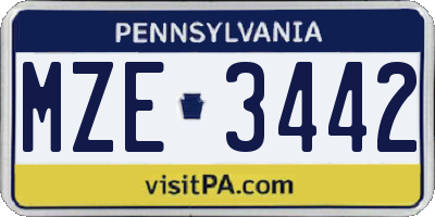 PA license plate MZE3442