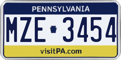 PA license plate MZE3454