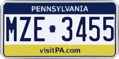 PA license plate MZE3455