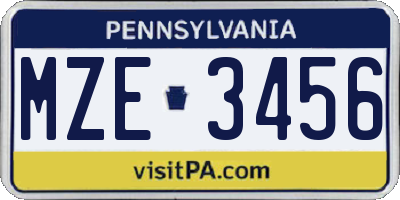 PA license plate MZE3456