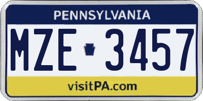 PA license plate MZE3457
