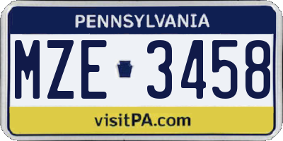 PA license plate MZE3458