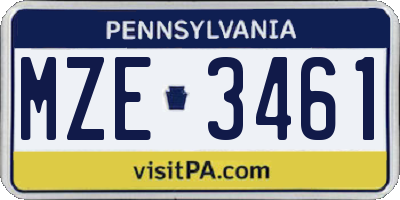 PA license plate MZE3461
