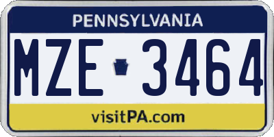 PA license plate MZE3464