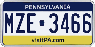PA license plate MZE3466